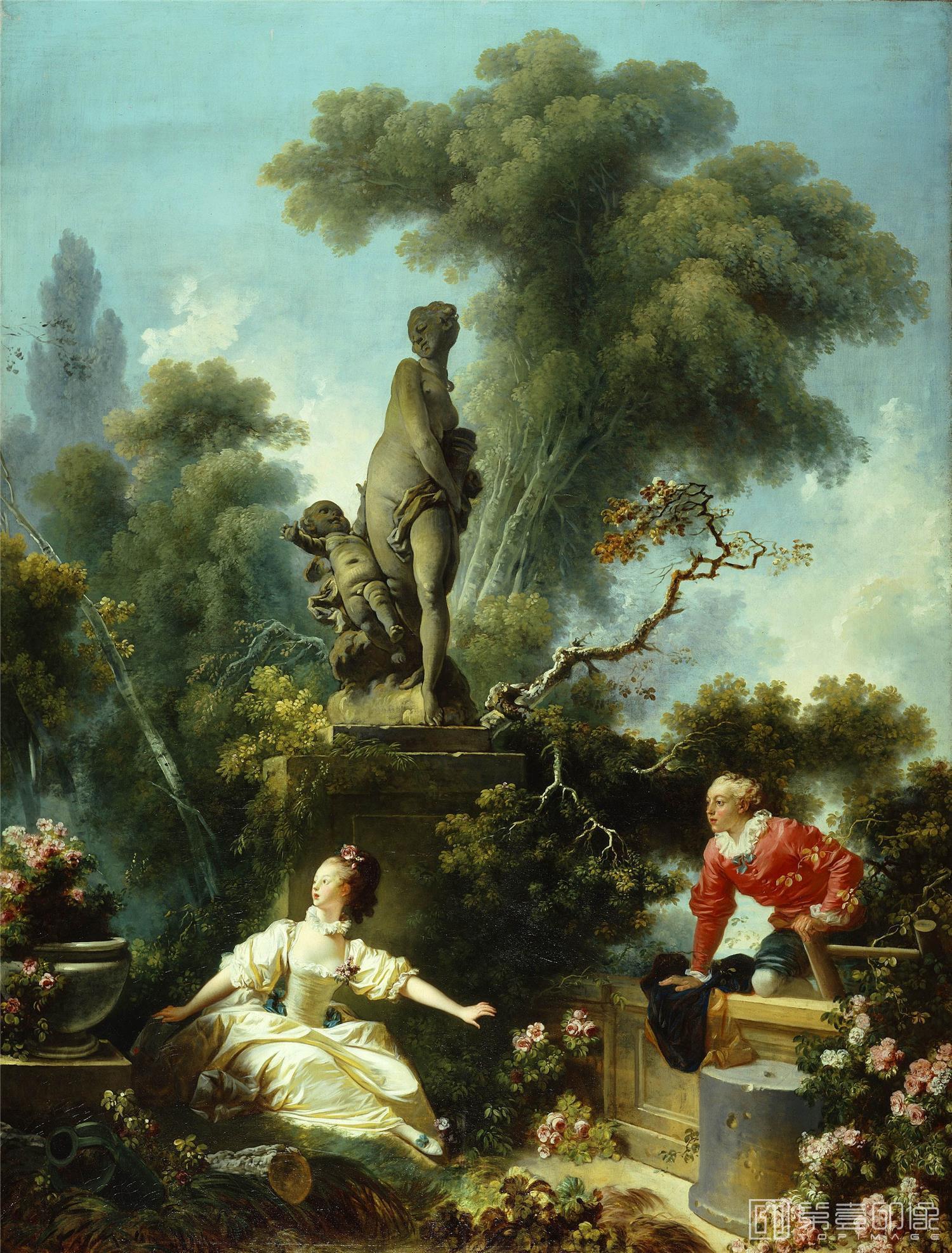 油画-美国弗里克美术馆藏画-Jean-Honoré Fragonard - The Progress of Love The Meeting, 1771-1772-135